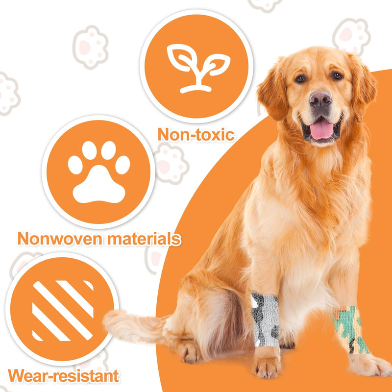 6 Roll 2 Inch x 5 Yards Camo Pet Vet Wrap for Dogs Cats, Cohesive Bandages in Bulk, Camouflage Non-Woven Self Adhesive Bandages Wrap Roll for Pet Animals Wound Care Ankle Sprains and Swelling - PawsPlanet Australia