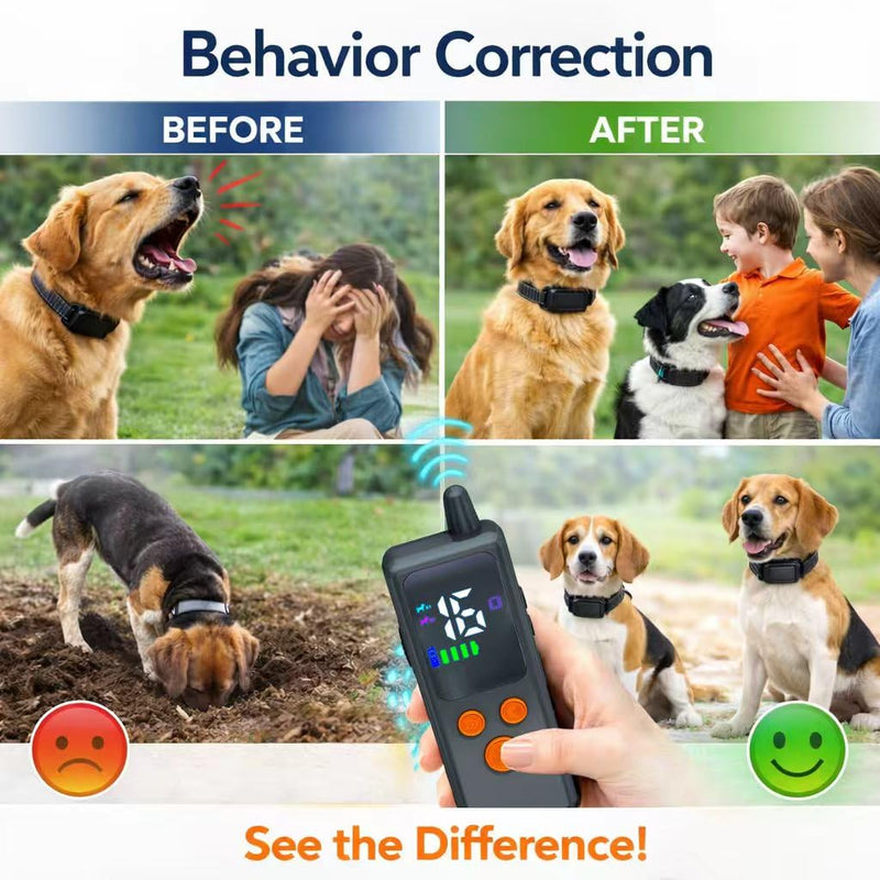 Dog Training Collar with Remote - 5000ft Waterproof Dog Shock Collars 2 Dogs for Large Medium Small Dogs Rechargeable E Collars for Dogs Training with Beep Vibration Humane Shock(1-16) Mode 1 in 2 - PawsPlanet Australia