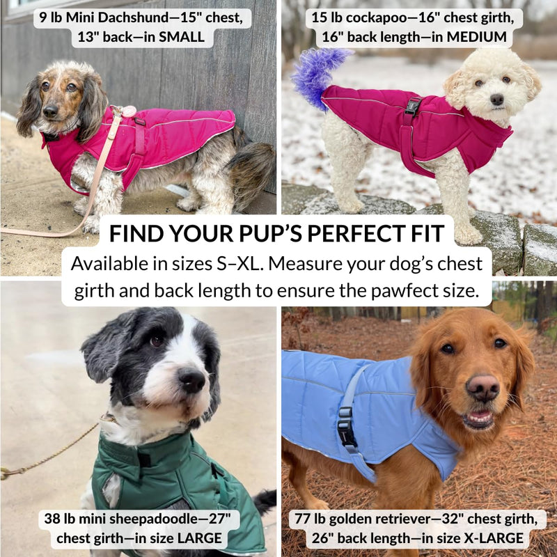 DJANGO Insulated Winter Dog Coat – Warm, Water-Repellent Puffer Jacket for Medium & Large Dogs – Adjustable, Reflective, Cozy Cold-Weather Dog Coat with Harness Hole for Snow – Firelight Red, Large
