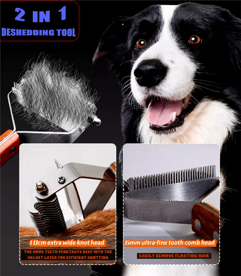 Pet Dematting Comb – 20-Tooth Stainless Steel Grooming Rake for Dogs & Cats, Effective for Medium to Long-Haired Breeds, Tangle & Shedding Control, Anti-Slip Wooden Handle - PawsPlanet Australia