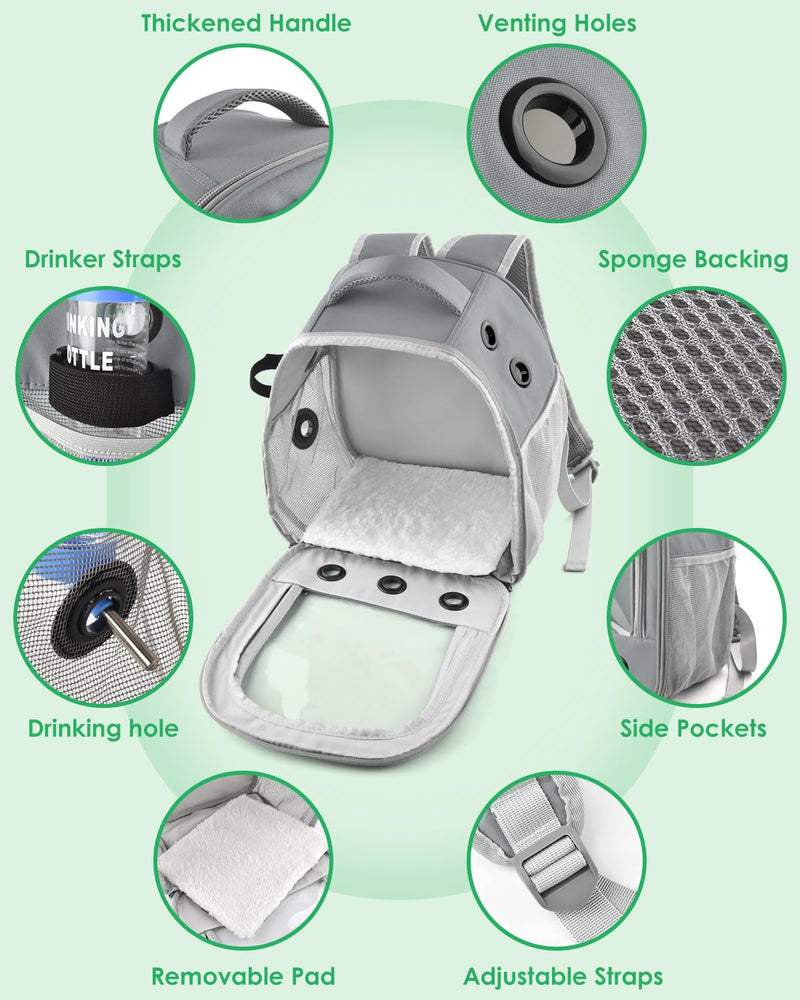 Guinea Pig Carrier Backpack, Portable Small Pet Travel Carriers with Water Bottle Holder & Detachable Pad, Outgoing Carring Bag for Bearded Dragon Bunny Sugar Chinchilla Gerbil Hamster Bird Light Gray - PawsPlanet Australia