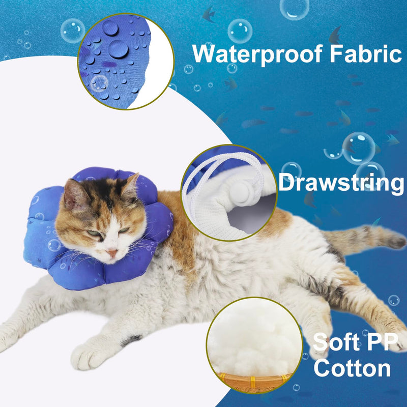 Cat Soft Cone Collar, Adjustable Cat Recovery Cones to Stop Licking Wounds, Waterproof Pet Elizabethan Recovery Collar for Cats After Surgery (Blue Ocean, M) Blue (Ocean)