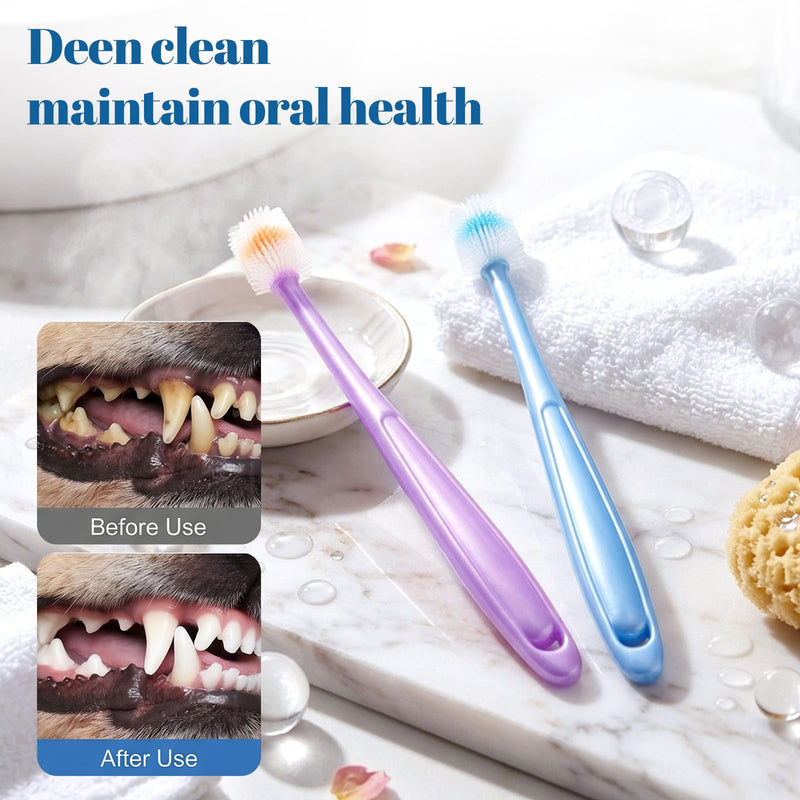 2Pcs Small Dog Cat Toothbrush, 360 Degree Pet Toothbrush Soft Silicone Deep Clean Pet Teeth Tooth Brush Cleaning Kit Independent Packaging