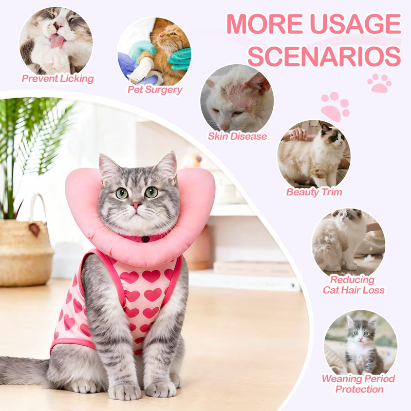 EMUST Cat Surgery Recovery Suit for Female Cats, Adjustable Soft E-Collar Alternative Onesie Gift for Cat Lovers, Cute Heart Breathable Anti-Licking Post-Op Spay Abdominal Protection Pajamas (M) Medium