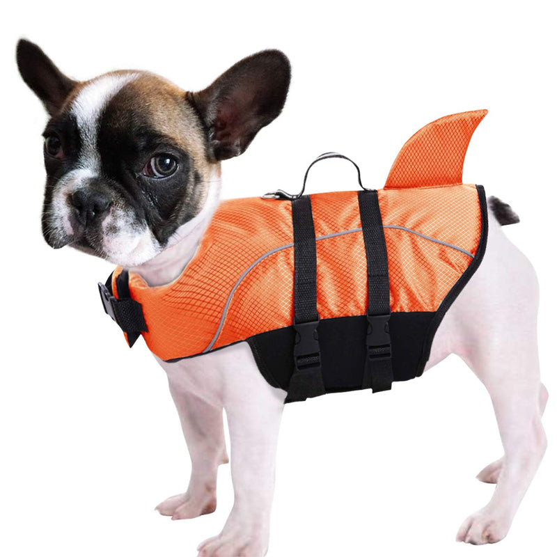 Ripstop Dog Life Jacket Shark Life Vest for Dogs, Safety Lifesaver with High Buoyancy and Lift Handle for Small and Medium Breeds（Orange S） Orange - PawsPlanet Australia