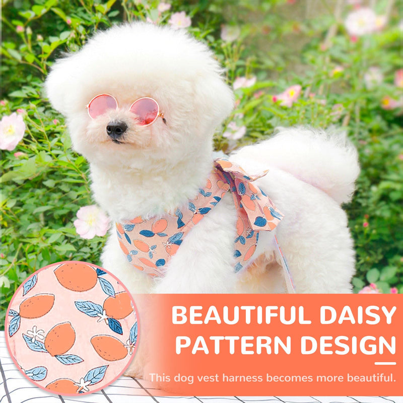 BAEJMJK Dog Harness and Leash Set with Bow Knot No Pull Pet Floral Harness with D-Ring Soft Mesh Dog Harness Vest Set Escape Proof Princess Puppy Harness for Small Girl Dogs Cats（Orange M） Medium Orange - PawsPlanet Australia