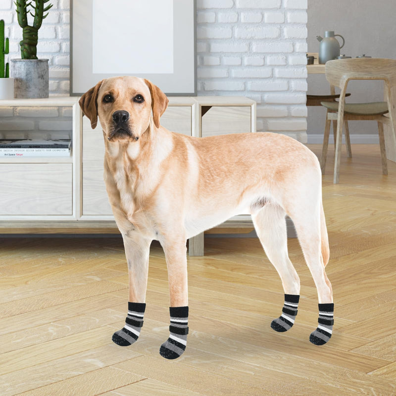 KOOLTAIL Anti Slip Dog Socks to Prevent Licking Paws with Grippers, 3 Pairs Paw Protector with Adjustable Straps, Double Sides Stripe Dog Shoes Toe Grips for Small Medium Large Senior Dogs (Black M) Black