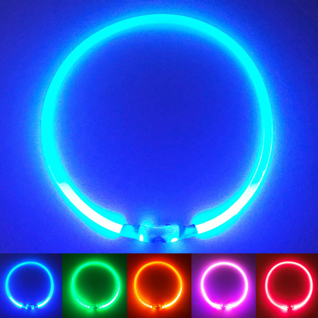 PetSol LED Dog Collar in Blue USB Rechargeable Flashing Light Safety Collar for Dogs, Cats & Puppies - Fashionable Glow in the Dark Design to keep your Pets Safe - PawsPlanet Australia