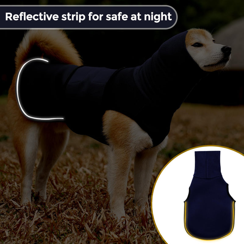 HEYWEAN Dog Anxiety Jacket - Calming Hood Vest with Ear Cover for Thunder, Fireworks & Travel Anxiety Relief S Navy