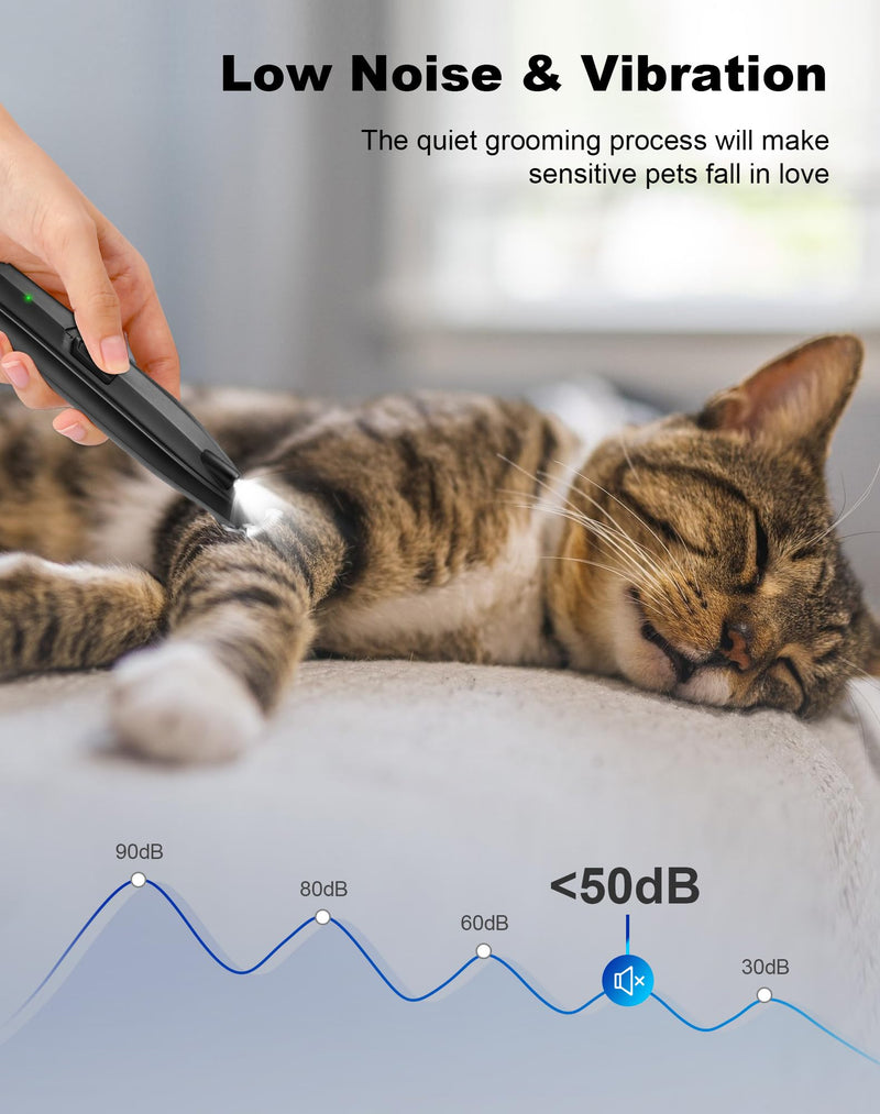 Dog Paw Trimmer for Grooming, Cordless Electric Dog Clippers with LED Light, Rechargeable Low Noise Small Pet Shaver for Trimming Cat's Hair Around Eyes, Faces, Ears, Paws, Rump(Black) Black - PawsPlanet Australia