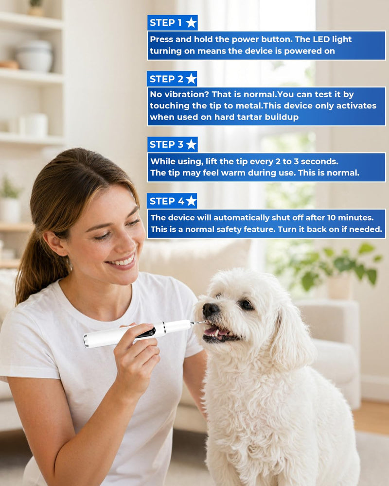 Ultrasonic Dog Tooth Cleaner, Plaque & Tartar Remover for Dogs | 5 Cleaning Modes, 2 Replaceable Heads, Built-in LED Light, Easy One-Button Operation, Suitable for Dogs & Cats