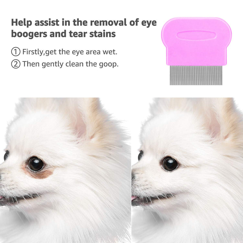 Flea Comb For Dogs & Cats Pet Comb Grooming Set 5 Pieces Metal Teeth Durable Remove Tear Stain Float Hair Combing tangled hair Dandruff Add Storage Pouch (pink) Pink - PawsPlanet Australia
