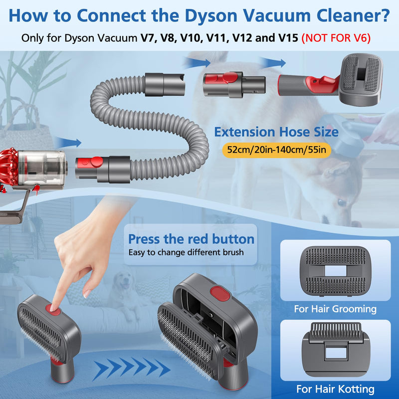 Pet Dog Grooming Attachment Kit Compatible with Dyson V7 V8 V10 V11 V12 V15 Vacuums (Not for V6), Dog Deshedding Brush Attachment for Shedding Grooming, Hair Grooming Tools for Dog and Cat, 6 Pack - PawsPlanet Australia