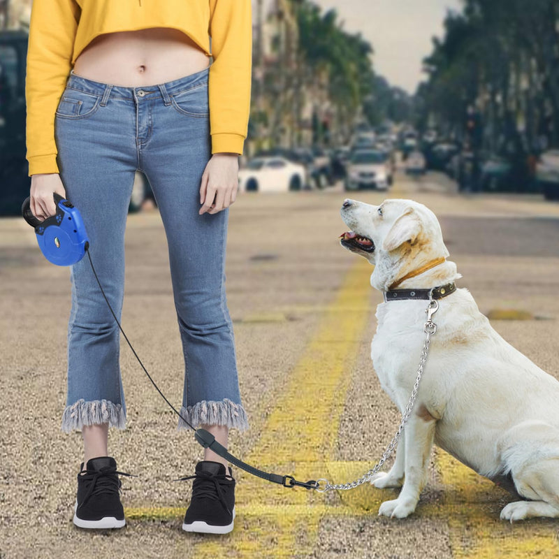 Idepet Heavy Duty Retractable Dog Leash for Small and Medium Dogs, Anti-Chewing Steel Chain Design,360 DegreeTangle-Free,Break and Lock System,26ft Leash Dog Walking (Blue, Round Rope) Blue - PawsPlanet Australia