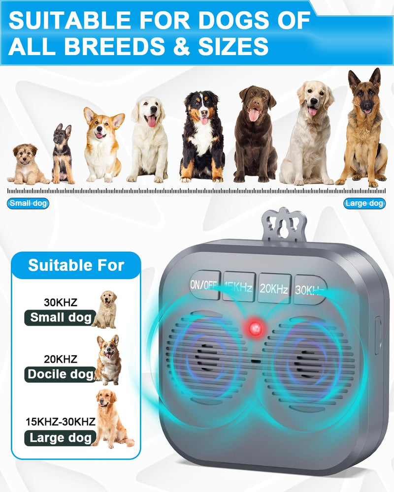 ALKD Anti Barking Device for Dogs, 33FT Dog Barking Silencer with 3 Modes, Rechargeable Ultrasonic Dog Barking Deterrent Devices Bark Box, Safe Stop Barking Dog Devices Indoor Outdoor Use (Gray) Gray