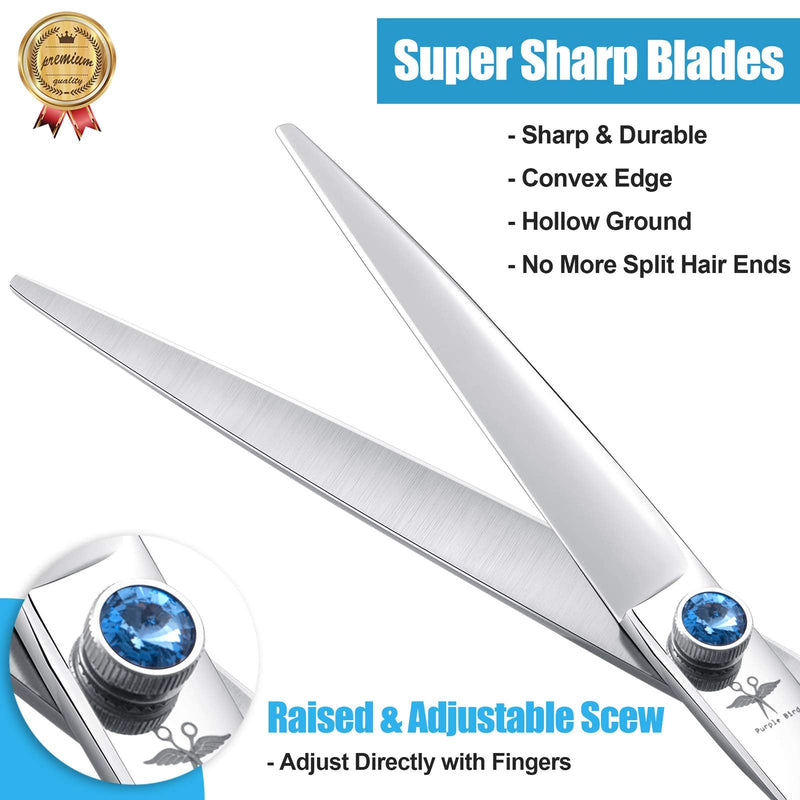 PURPLEBIRD 8 Inch Left Handed Straight Dog Grooming Scissors Professional Pet Cutting Shears Safety Noiseless Blunt Tip Trimming Shearing for Dogs Cats Japanese Stainless Steel Silver 8 Inch Left Handed Cutting - PawsPlanet Australia