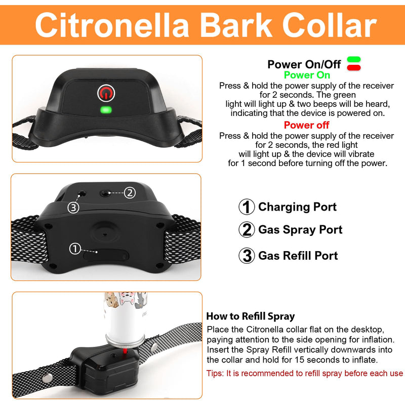 Citronella Training Collar for Dog Spray Dog Collar with Beep/Vibration/Spray 4 Mode & 6 Adjustable Sensitivities, IPX7 Waterproof Dog Collar for L/M/S Dogs Orange-QT - PawsPlanet Australia