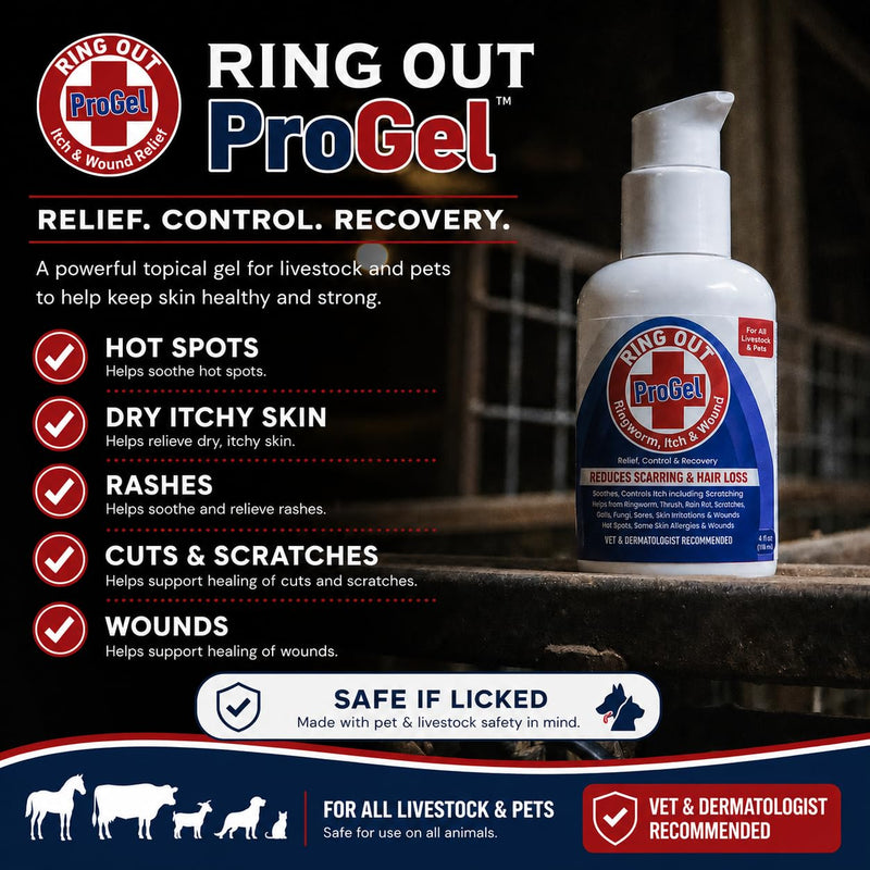 Ring Out ProGel for Sheep, Goats, Cats, Dogs & Horses | Skin & Coat Conditioning Gel with Coconut Oil & Aloe Vera | Moisturizing Formula | Made in USA | 4 oz