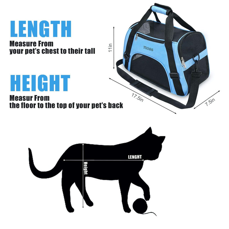 YLONG Airline Approved Pet Carrier,Soft-Sided Pet Travel Carrier for Cats Dogs Puppy Comfort Portable Foldable Pet Bag 17.5"L x 7.5"W x 11.0"H Blue - PawsPlanet Australia