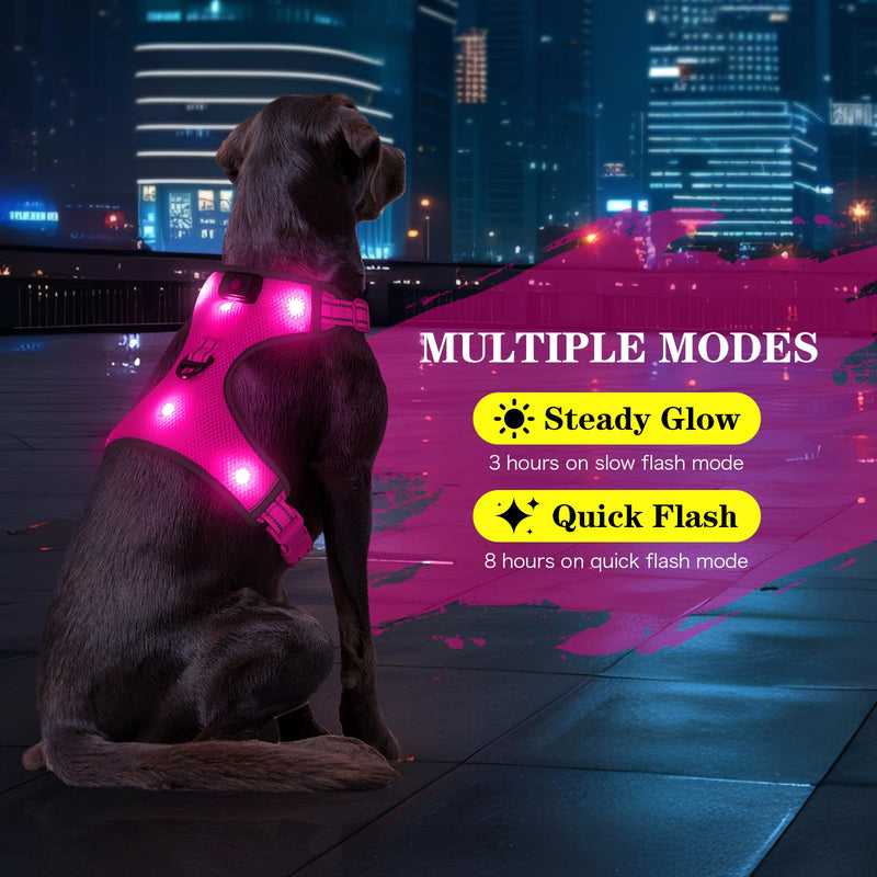 Light Up Dog Harness - Safety LED Dog Vest, No-Pull LED Dog Harness, Rechargeable Glowing Pet Vest Light for Night Walking Camping (Pink, Small) Pink - PawsPlanet Australia