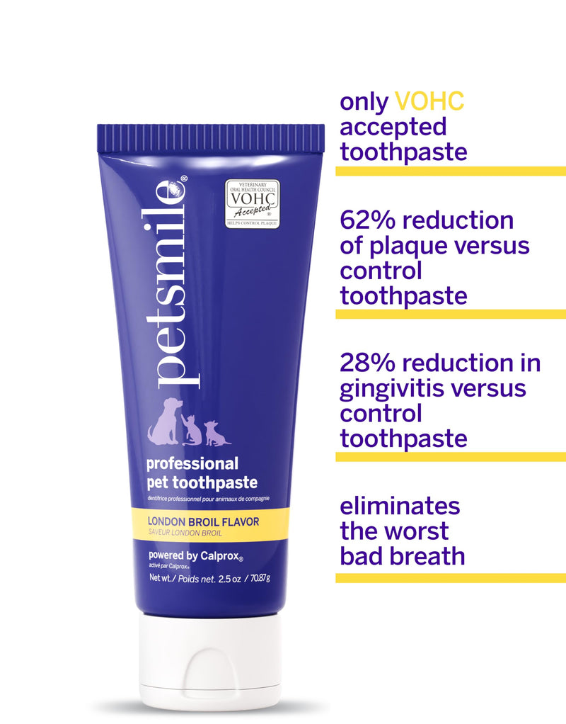 Petsmile Professional Pet Toothpaste for Cats & Dogs - VOHC Accepted Toothpaste - Clinically Proven to Control Plaque & Tartar Calprox Formula (London Broil, 2.5 Oz) London Broil 2.5 Ounce (Pack of 1) - PawsPlanet Australia