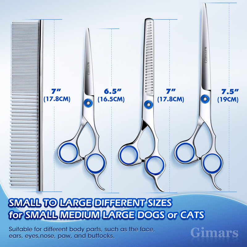 Gimars Professional 5 in 1 Grooming Scissors for Dogs 4CR, Heavy Duty Titanium Coated Straight, Thinning Shears and Comb 5 in 1 Set Blue - PawsPlanet Australia