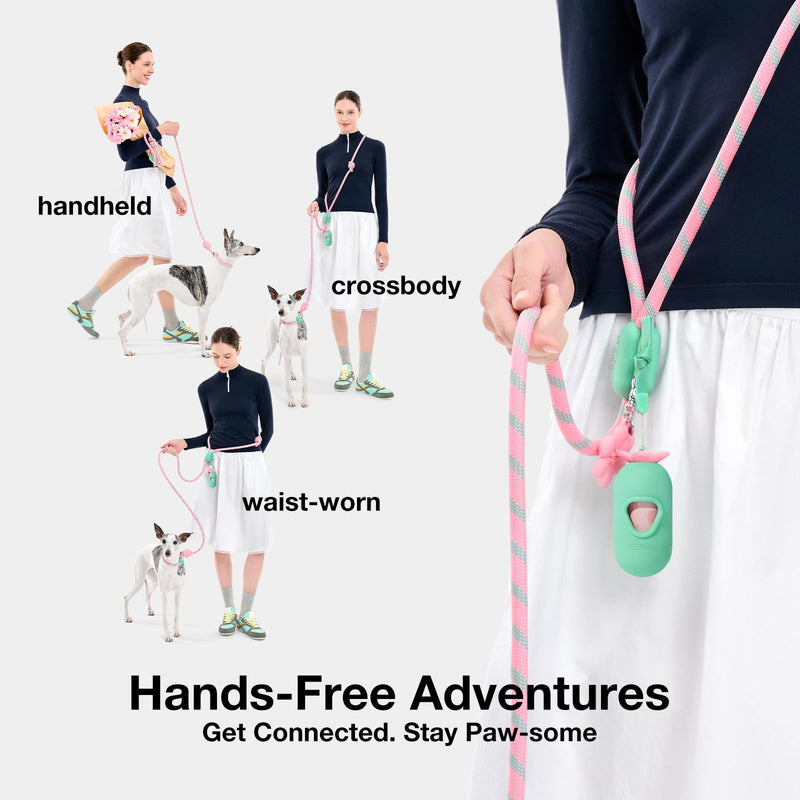 VETRESKA Hands-Free Dog Leash, 8FT Adjustable Rope Leash for Medium Large Dogs, Waist/Crossbody Slip Lead Leashes for Walking, No Pull Dog Leashes with Bag Dispenser, Clip, 3 in 1 Walk Kit (Flora) Flora Pink - PawsPlanet Australia