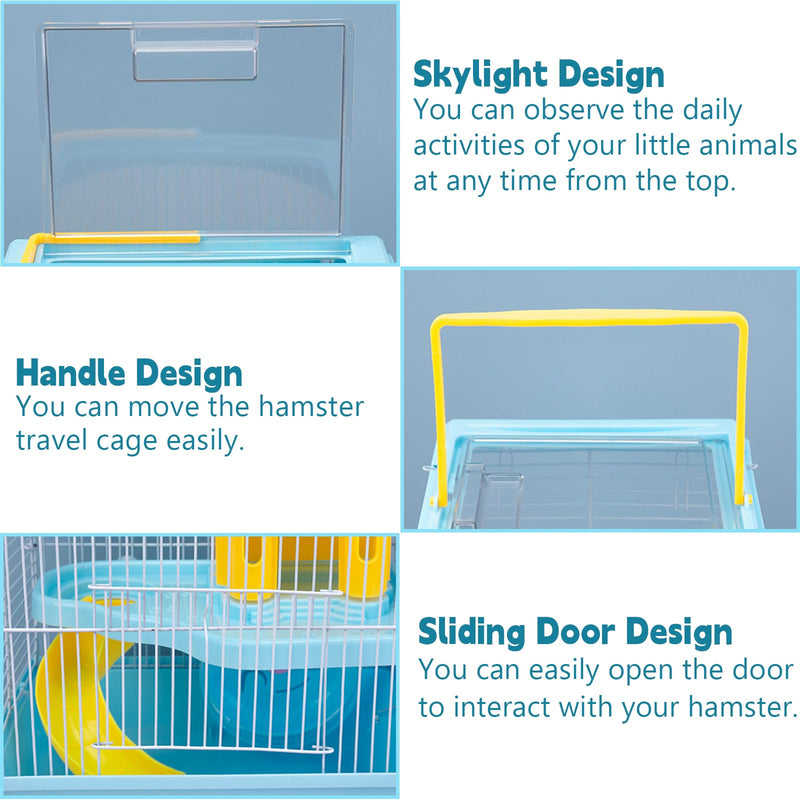 Tfwadmx Hamster Carrier, Dwarf Hamster Travel Cage, Portable Cages with Water Bottle, Gerbil Travel Carry Case Outdoor Vacation House for Small Mice(Blue,10.6”x8”x11.4”) Blue - PawsPlanet Australia