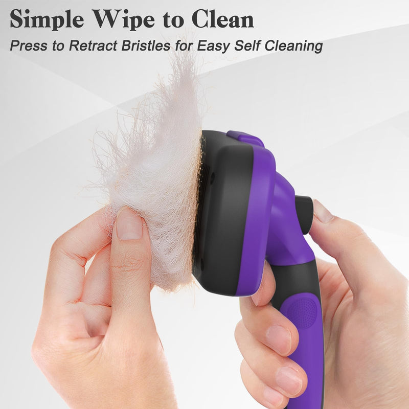 Swihauk Self Cleaning Slicker Brush for Dogs & Cats, Skin Friendly Pet Grooming for Shedding, Deshedding, and Hair Removal - Puppy Brush for Long Haired Pets, Pet Supplies, Purple - PawsPlanet Australia