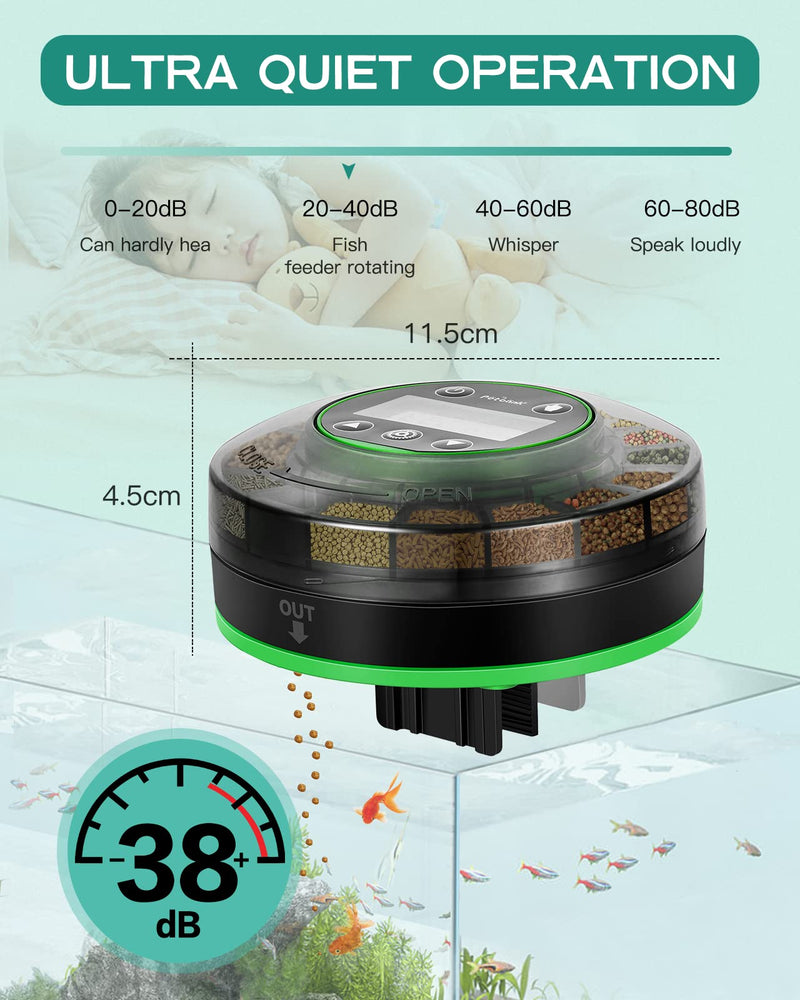 Automatic Fish Feeder for Aquarium - Moisture-proof and Precision Feeding Betta Vacation Feeder, USB Rechargeable Auto Fish Food Dispenser with Timer,LCD display CY-109C