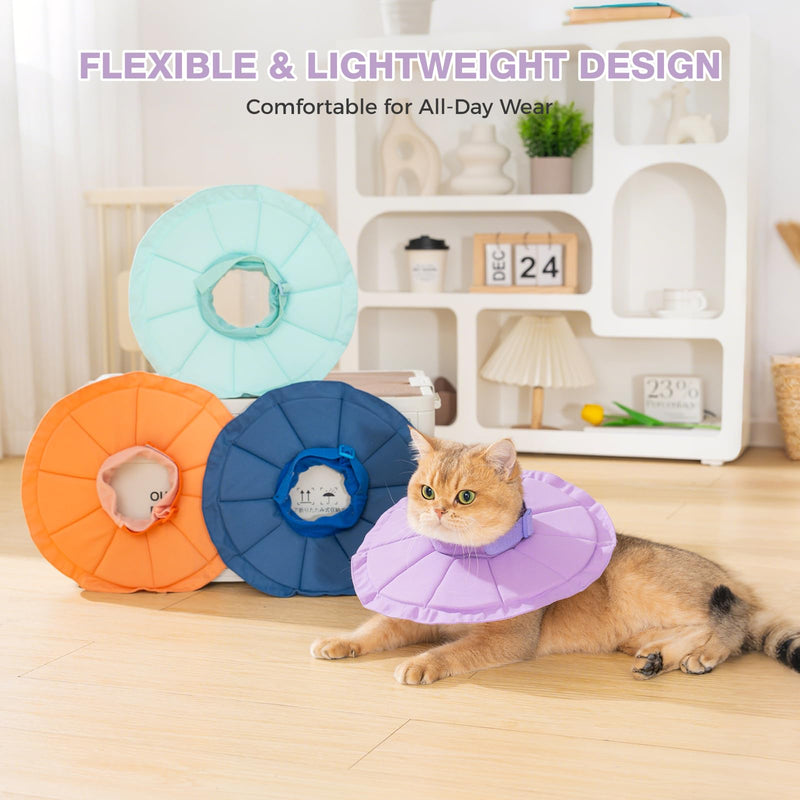 Avont Adjustable Cat Recovery Collar, Soft Lightweight Water Resistant Donut Cone for Cats After Surgery, Anti-Lick Protective E-Collar for Healing -Purple(S) Purple S (Neck: 7.5-8.7 inch)