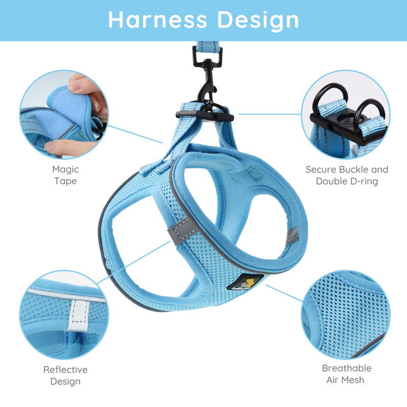 BELLA & PAL Step in Vest Harness for Small and Medium Dogs, No Pull Small Dog Harness with Leash Set, Comfortable Air Mesh Dog Vest Harness with Reflective Strip S Sky Blue - PawsPlanet Australia