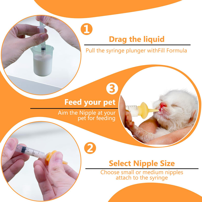 Pet Feeding Nipple with Syringe, Soft Silicone Nursing Pet Feeding Bottle, Ventilation Valve Resistant Tearing for Puppies, Kittens, Rabbit, Small Wildlife (Yellow) 1 Count (Pack of 14) Yellow-M Size - PawsPlanet Australia
