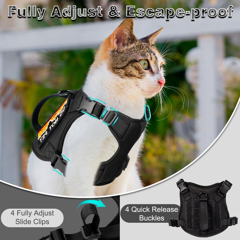 Tactical Cat Harness and Leash Set for Walking, Adjustable Escape Proof Pet Vest for Large Cat,Easy Control Breathable Cat Vest with Handle，Molle Patches (Black, L) black - PawsPlanet Australia