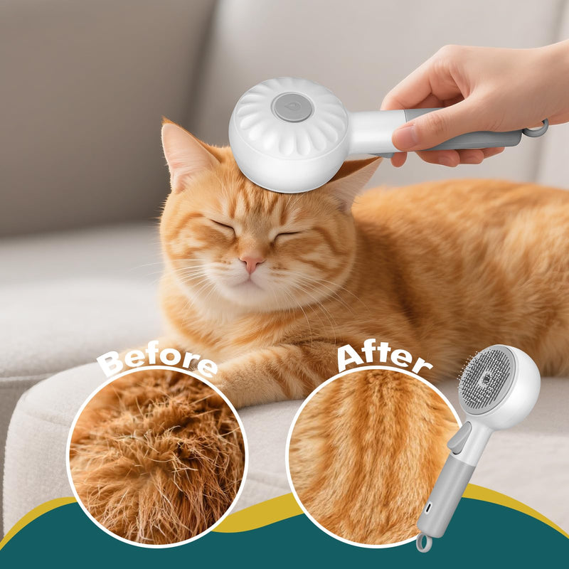 Dog Steam Brush with 2 Cleaning Modes, 3 In 1 Cat Steam Brush with Release Button and Tank, Anti-Static Cat Spray Comb for Effective Hair Removal, Rechargeable Steamy Dog Comb for Furry Pet GRAY