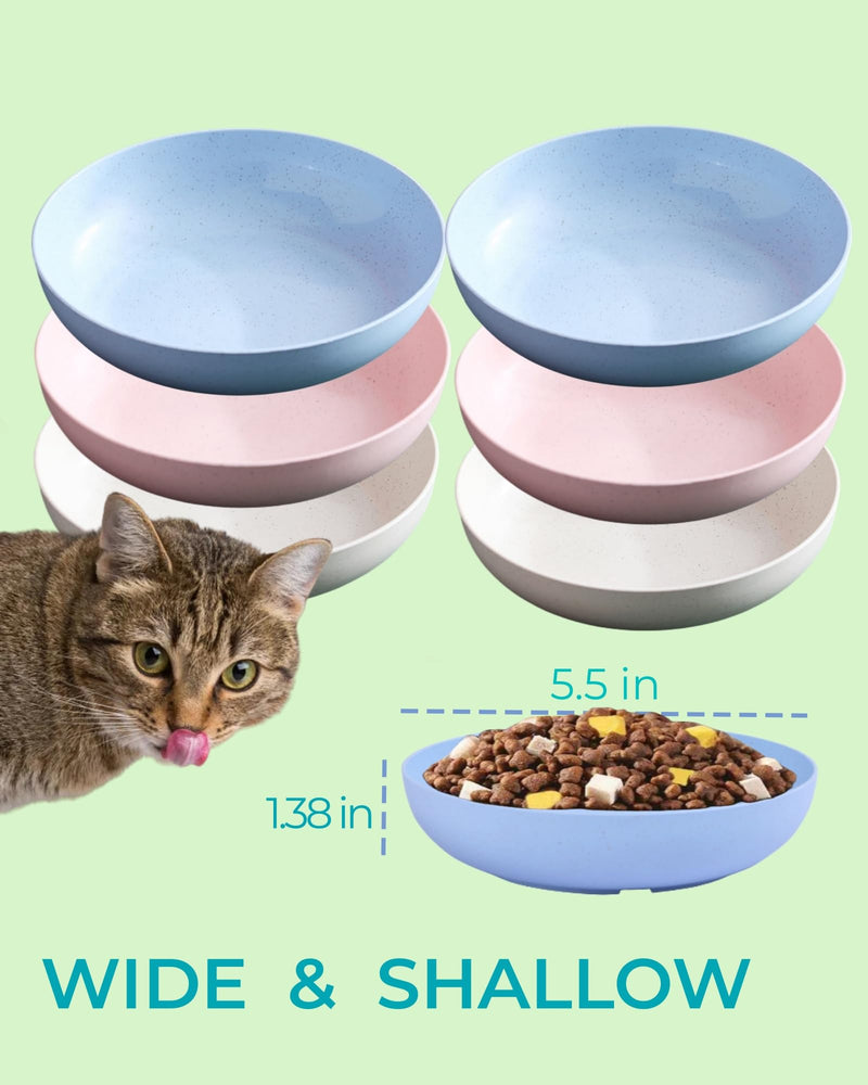 6-Pack Cat Food Bowl with Non Slip Feet, Whisker Fatigue Cat Dishes for Food, Shallow Kitten Bowls Set for Indoor Cats, 5.5" Flat Cat Plates for Wet Food - PawsPlanet Australia