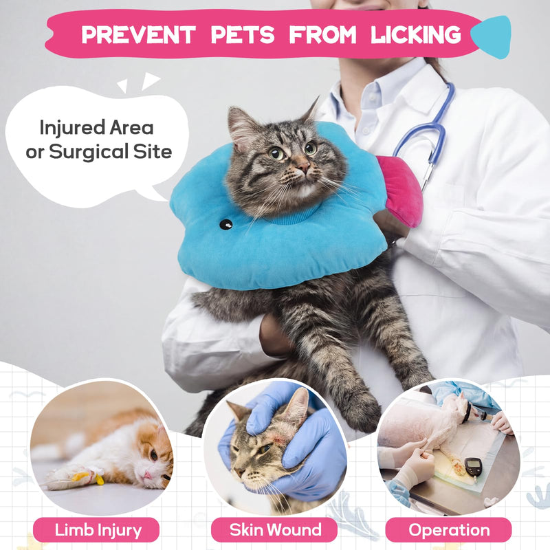 Cat Cone Collar Soft, Adjustable Cat Recovery Collar After Surgery, Pet Pillow Cone, Anti-Lick Wound Healing Elizabethan Collar for Kittens, Cute Fish S Small Blue
