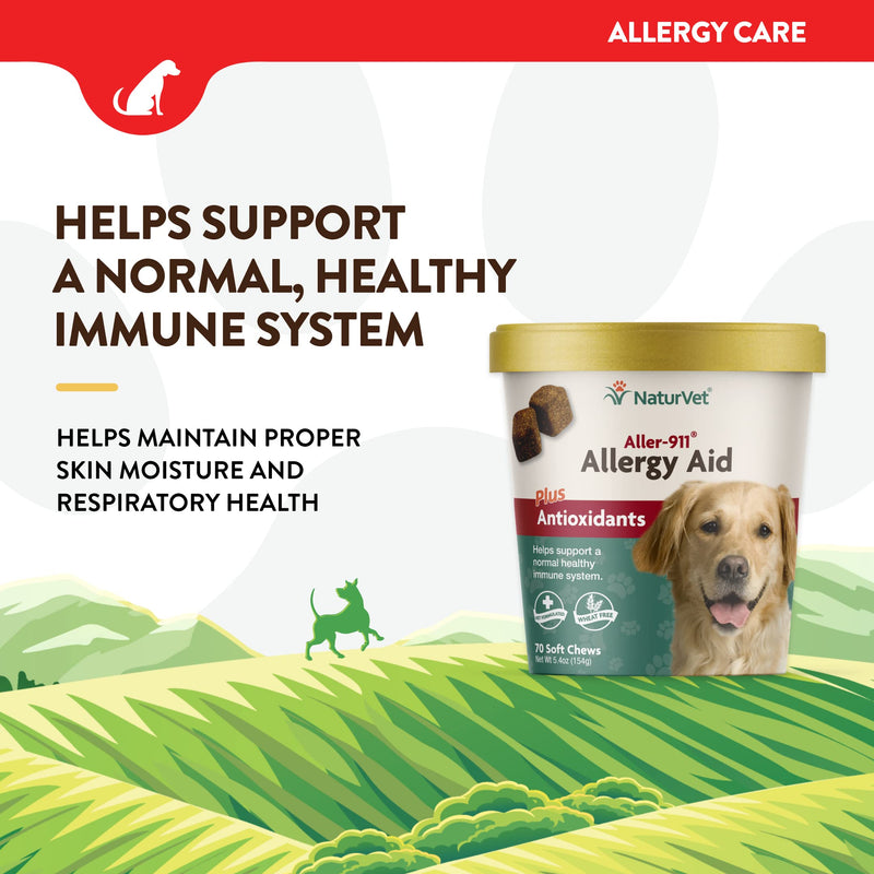 NaturVet Aller-911 Calming Aid & Allergy Aid Dog Supplement – Helps Reduce Stress – 30 Ct & Aller-911 Advanced Allergy Aid for Dogs, Cats – Antioxidant-Rich Pet Supplement with Omegas – 70 Soft Chews