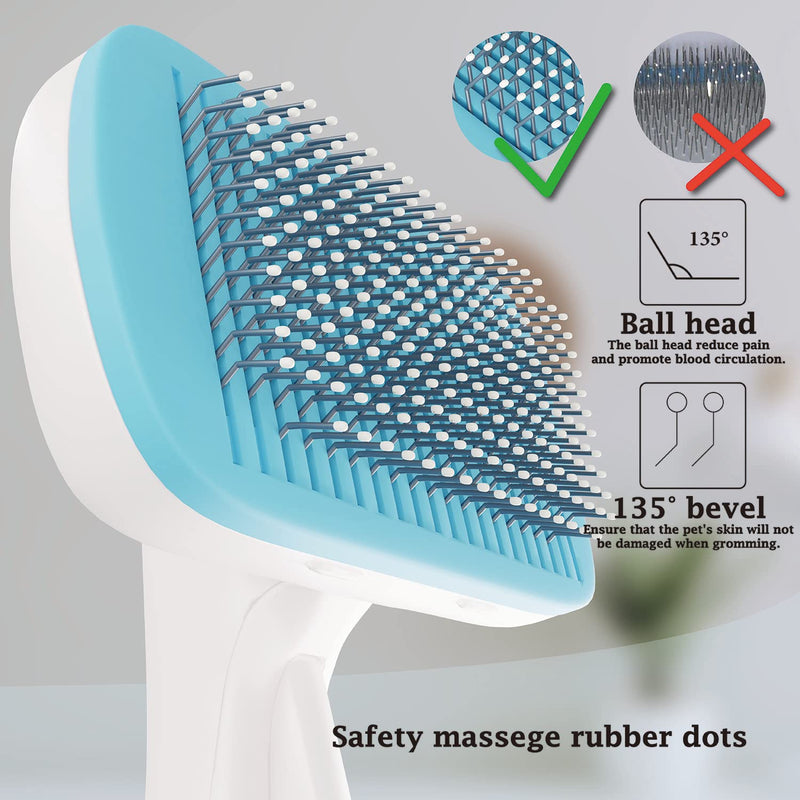Dog Brush - Self Cleaning Dog and Cat Hair Brush, Efficient Shedding Grooming Tool for Long and Short Haired Dogs & Indoor Cats, Deshedding Comb (Blue) Blue - PawsPlanet Australia