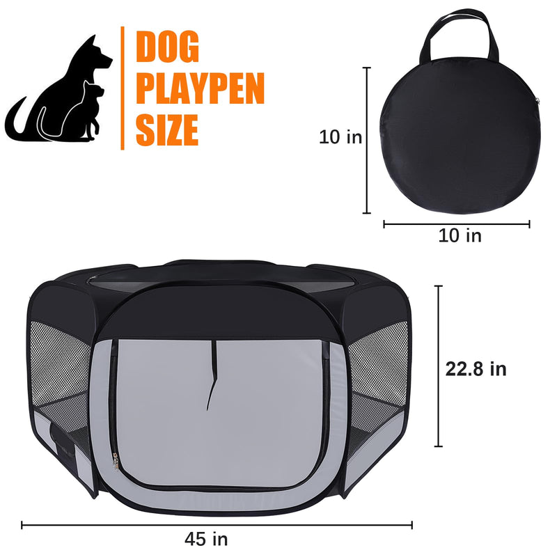 Dog Cat Playpen,Portable Pet Puppy Playpen,Rabbit Puppy Dog Play Pen for Indoors,Dogs Tent for Indoor Cats,Kitten Playpen,Collapsible Small Cats Crate Cage for Small Dogs with Carrying Case(Grey, L) Large Black - PawsPlanet Australia