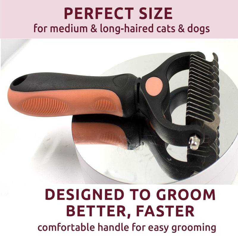 BeautyTrack Pet Dematting Comb Set, Dual-Sided Grooming Rake for Dogs and Cats, Professional Deshedding Tool with Stainless Steel Teeth, Pet Grooming Rake and Brushes for Small & Medium (Melon, L) Melon - PawsPlanet Australia