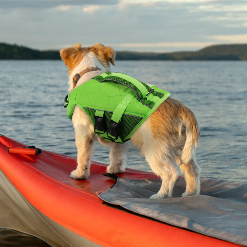 ASENKU Dog Life Jacket - Pet Safety Vest for Swimming & Boating, Shark Life Jacket with Floatation, Dog Lifesavers Swimsuits for Small Medium Large Dogs (Green, S) Green - PawsPlanet Australia