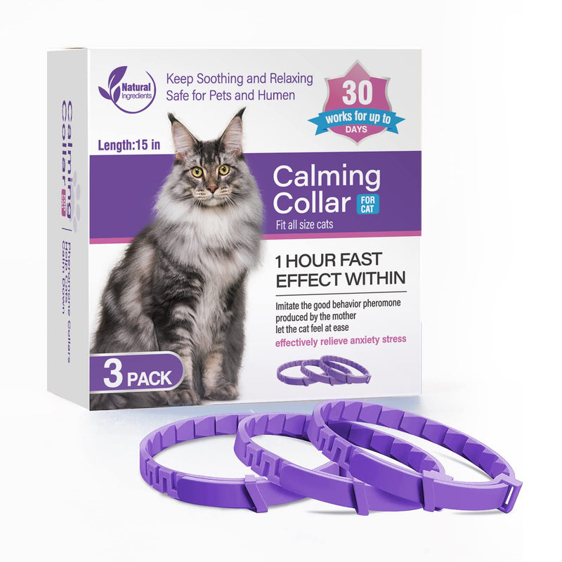 3 Pack Calming Collar Efficient Relieve Reduce Anxiety Stress Pheromones Calm Relaxing Comfortable Breakaway Collars Adjustable for Small, Medium Large Cat, Kittens Purple