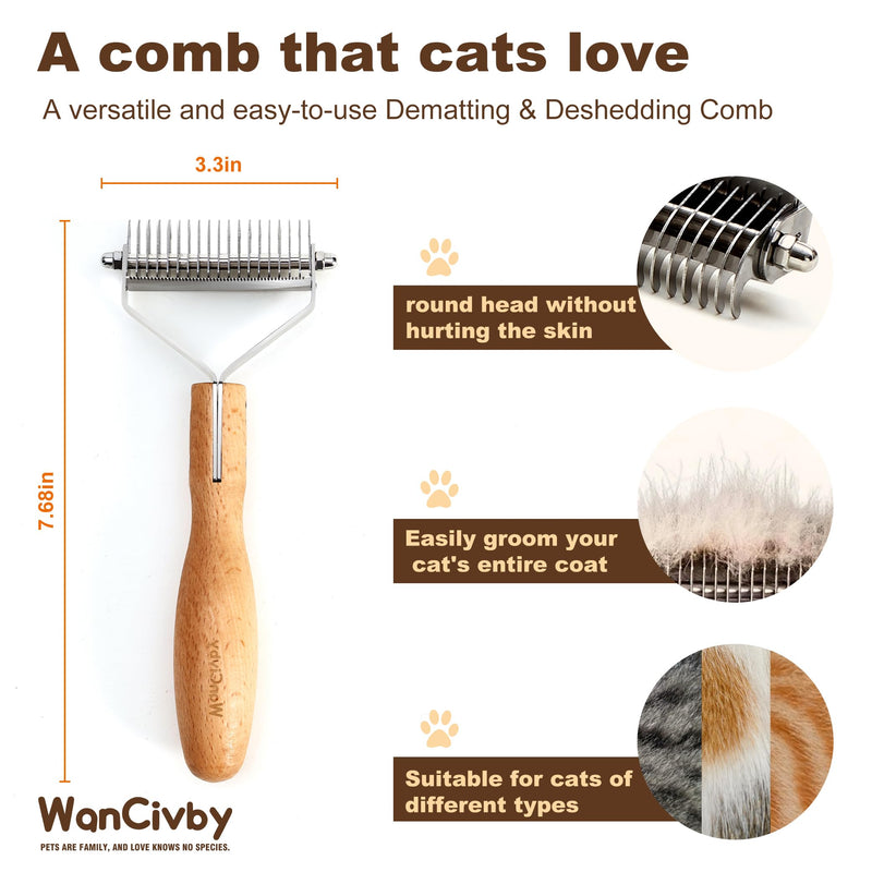 Undercoat Rake Dog Brush Dematting Comb cat shedding tool Dematting Tool Pet Brush Efficiently Detangle and Groom Coats for Large Medium Small Dogs and Cats Comb for Grooming Premium Wood Handle Round Handle - PawsPlanet Australia
