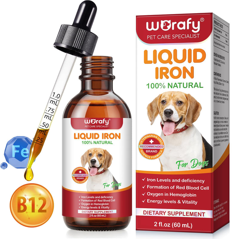 Liquid Iron Supplements for Dogs,LiquiI Iron Drops with Folate VC and B12,Supports Anemia, Low Enery Levels and Lethargy,Promotes Blood Health, Helps with Formation of Red Blood Cell- 2 fl.oz
