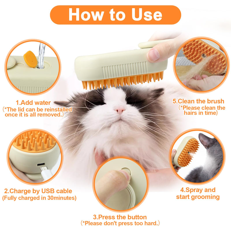 Nepfaivy Pet Steam Brush for Cat - Cat Steam Brushes for Indoor Cats Shedding, Rechargeable Steaming Brush for Dogs, Dog Mist Water Steamer, Pet Spray Hair Removal Comb for Massage Grooming KhakiFoldable - PawsPlanet Australia