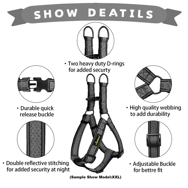 No Pull Dog Harness with Reflective Adjustable,Stops Pets from Pulling and Choking On Walks for Large Dogs (Black, XXL) Black - PawsPlanet Australia