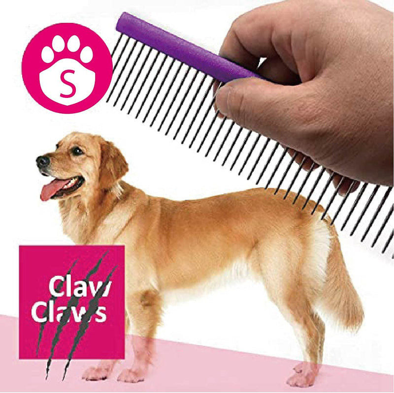 Claw Claws Greyhound Comb with Oval Handle for Dogs and Cats, Removing and Shedding Matted, Tangled Hair, Metal Comb with Stainless Steel Pins, Detangling Grooming Tool, Pet Comb (Purple-50% fine pins, Small) Purple-50% fine pins - PawsPlanet Australia