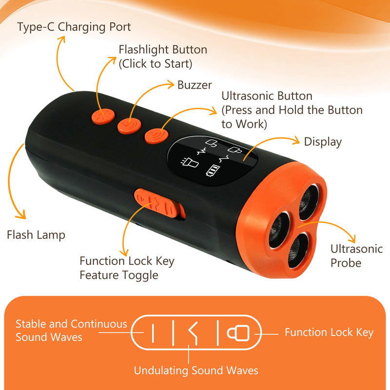 Ultrasonic Dog Bark Deterrent Device 3X Ultrasound Anti Barking Device Safe for All Dogs Training Tools Up to 50ft for Indoor Outdoor with Flashlight Rechargeable Training Device - PawsPlanet Australia