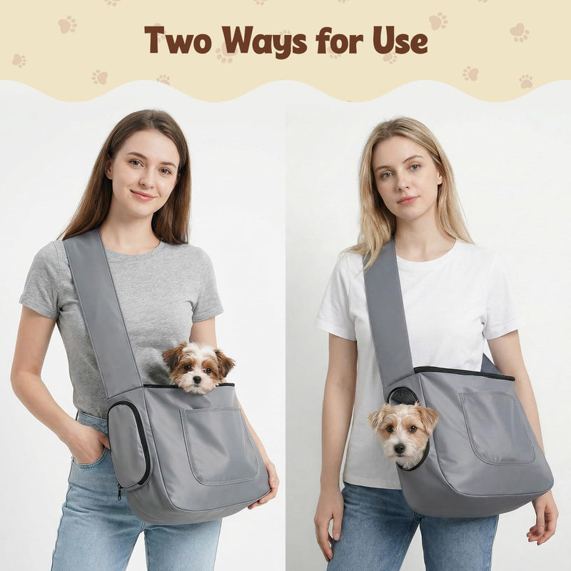 Dog Carrier, Dog Sling Carrier for Small & Medium Cats& Puppys,Hands Free Cat Carrier with Adjustable Safety Harness, Puppy Essentials Gray
